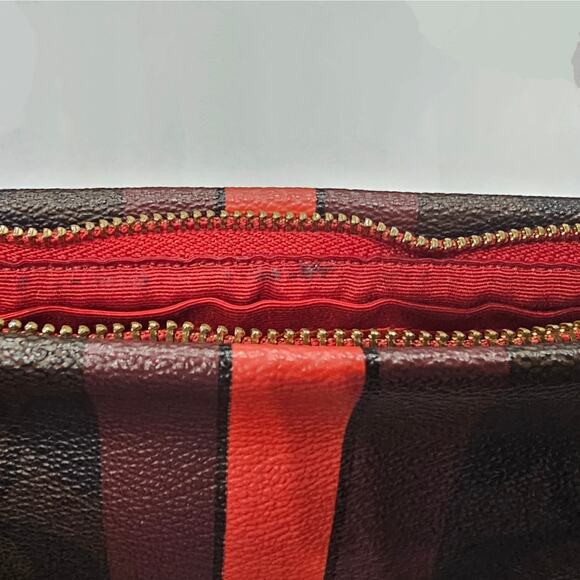 ❌️Sold❌️Coach Signature Brown & True Red Varsity Stripe F66463 Wallet / Wristlet - Picture 9 of 10